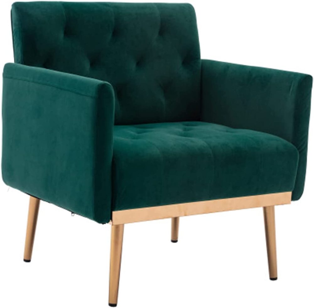SZLIZCCC Square Velvet Accent Chair, Golden Metal Leg Single Sofa Chair, Living Room Chair, Bedroom Chair, Coffee Chair, Reception Chair