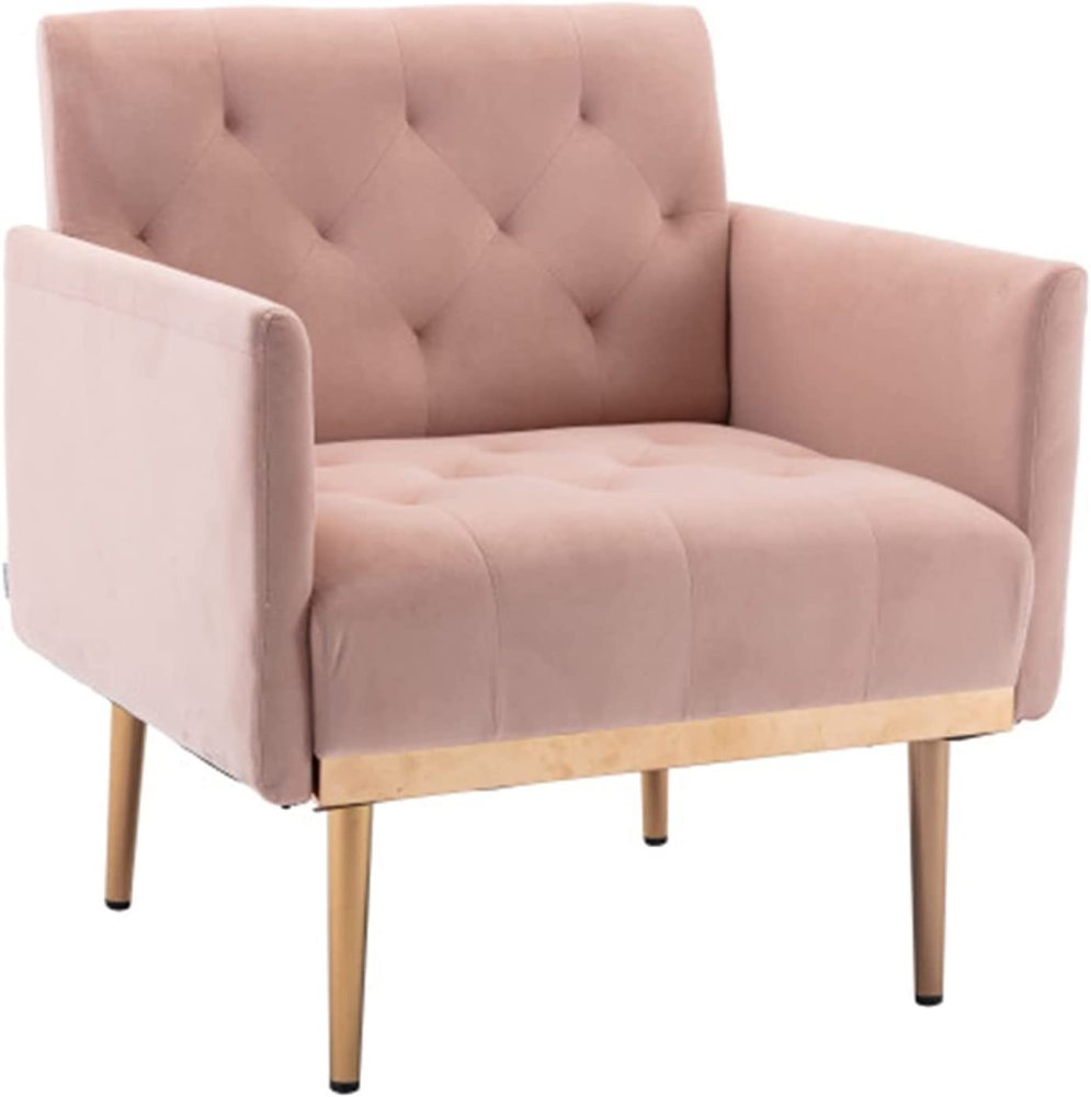 SZLIZCCC Square Velvet Accent Chair, Golden Metal Leg Single Sofa Chair, Living Room Chair, Bedroom Chair, Coffee Chair, Reception Chair
