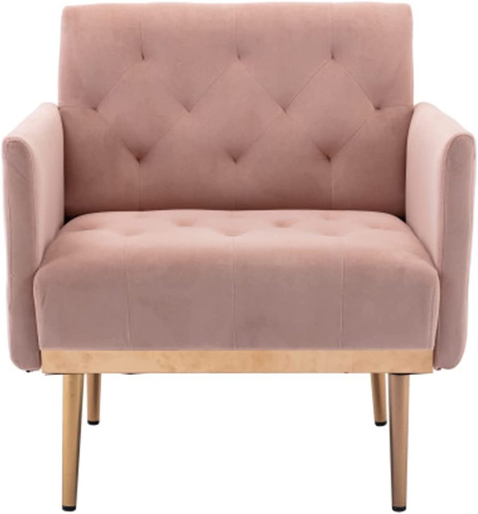 SZLIZCCC Square Velvet Accent Chair, Golden Metal Leg Single Sofa Chair, Living Room Chair, Bedroom Chair, Coffee Chair, Reception Chair