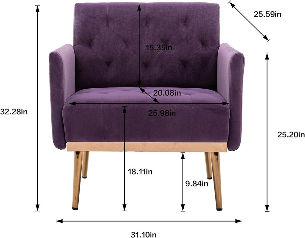 SZLIZCCC Square Velvet Accent Chair, Golden Metal Leg Single Sofa Chair, Living Room Chair, Bedroom Chair, Coffee Chair, Reception Chair