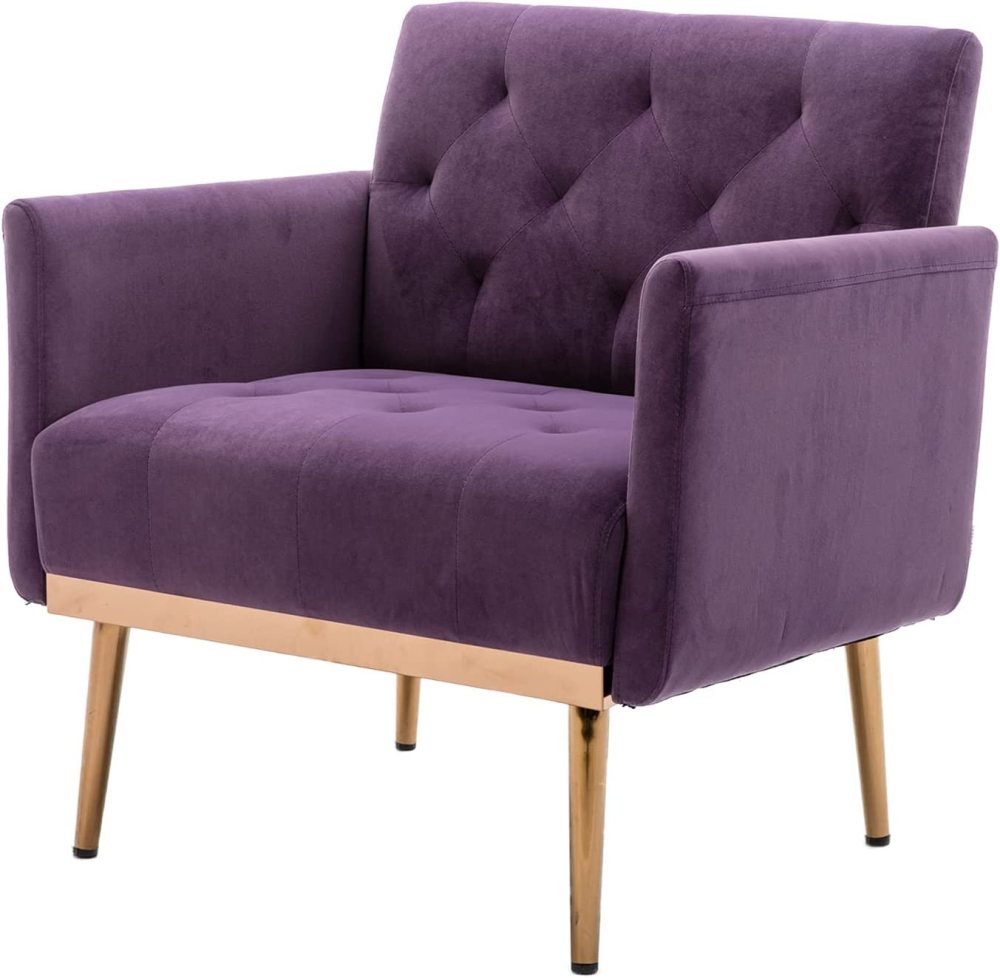 SZLIZCCC Square Velvet Accent Chair, Golden Metal Leg Single Sofa Chair, Living Room Chair, Bedroom Chair, Coffee Chair, Reception Chair