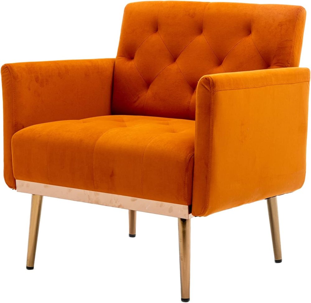 SZLIZCCC Square Velvet Accent Chair, Golden Metal Leg Single Sofa Chair, Living Room Chair, Bedroom Chair, Coffee Chair, Reception Chair