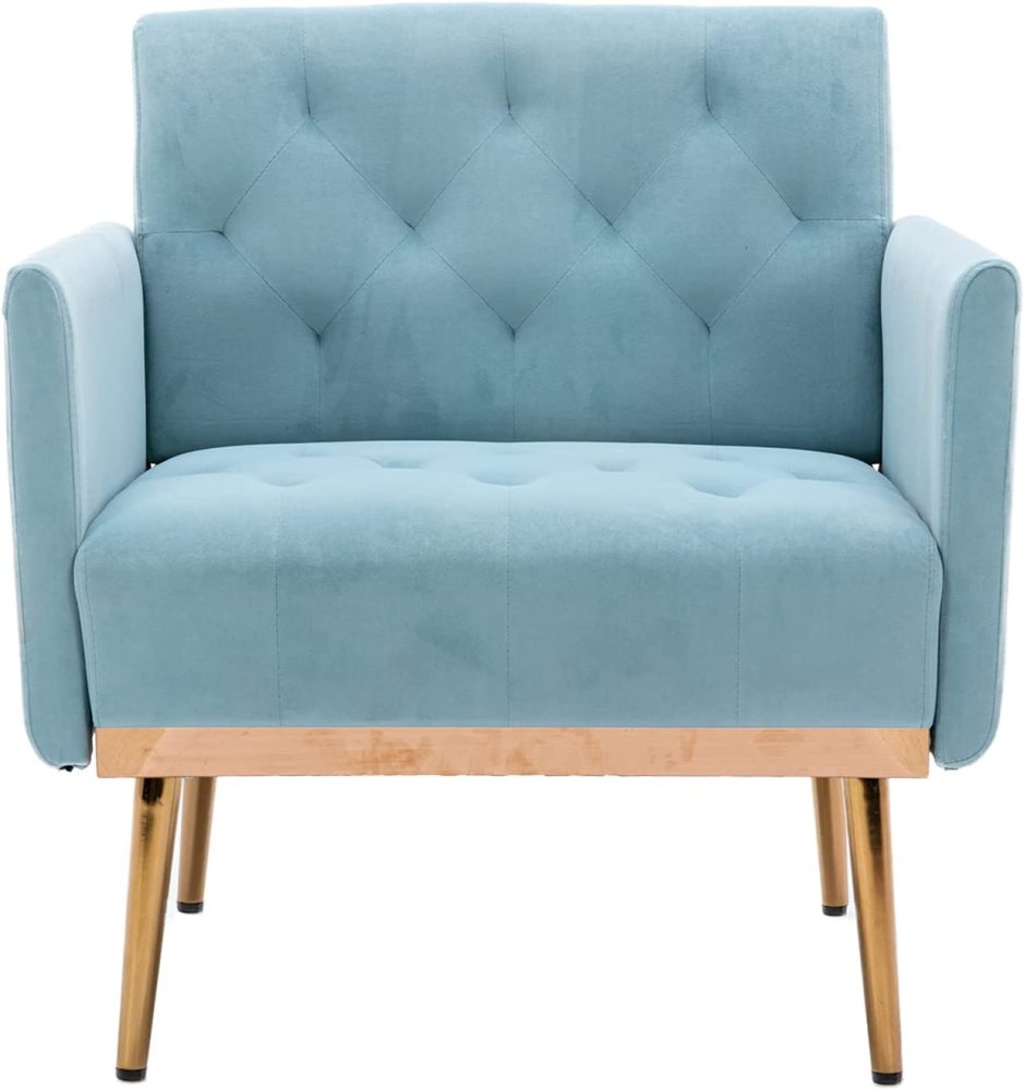 SZLIZCCC Square Velvet Accent Chair, Golden Metal Leg Single Sofa Chair, Living Room Chair, Bedroom Chair, Coffee Chair, Reception Chair