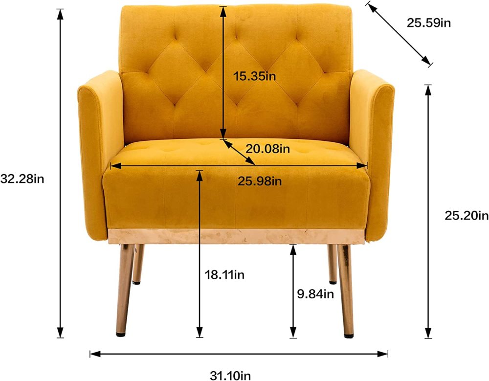 SZLIZCCC Square Velvet Accent Chair, Golden Metal Leg Single Sofa Chair, Living Room Chair, Bedroom Chair, Coffee Chair, Reception Chair