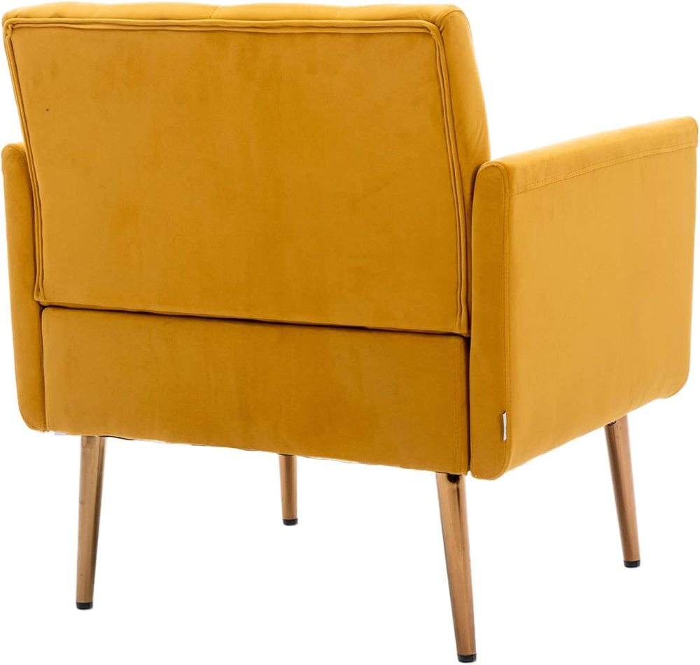 SZLIZCCC Square Velvet Accent Chair, Golden Metal Leg Single Sofa Chair, Living Room Chair, Bedroom Chair, Coffee Chair, Reception Chair