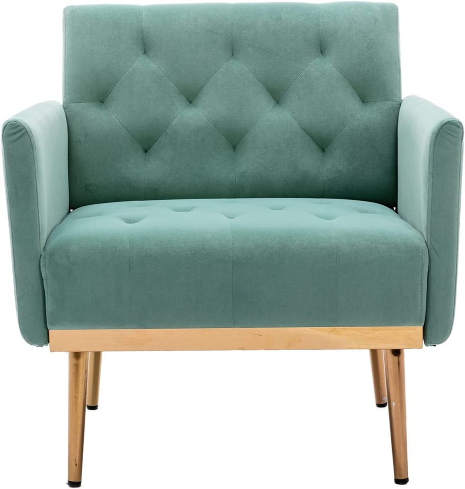 SZLIZCCC Square Velvet Accent Chair, Golden Metal Leg Single Sofa Chair, Living Room Chair, Bedroom Chair, Coffee Chair, Reception Chair