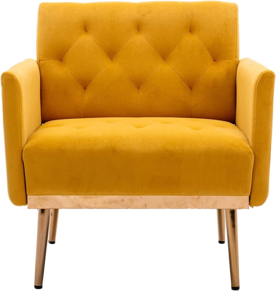 SZLIZCCC Square Velvet Accent Chair, Golden Metal Leg Single Sofa Chair, Living Room Chair, Bedroom Chair, Coffee Chair, Reception Chair
