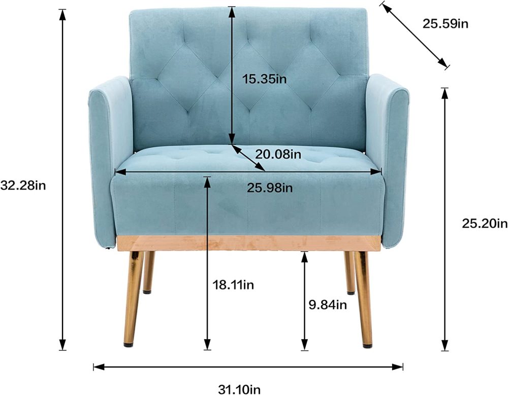 SZLIZCCC Square Velvet Accent Chair, Golden Metal Leg Single Sofa Chair, Living Room Chair, Bedroom Chair, Coffee Chair, Reception Chair