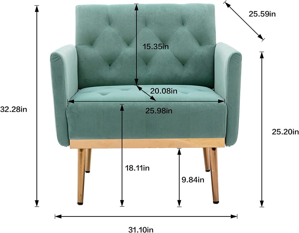 SZLIZCCC Square Velvet Accent Chair, Golden Metal Leg Single Sofa Chair, Living Room Chair, Bedroom Chair, Coffee Chair, Reception Chair