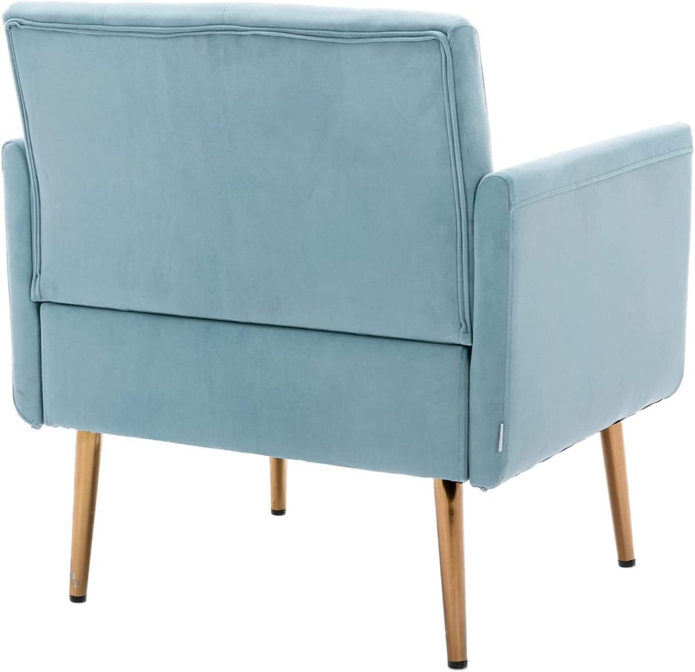 SZLIZCCC Square Velvet Accent Chair, Golden Metal Leg Single Sofa Chair, Living Room Chair, Bedroom Chair, Coffee Chair, Reception Chair