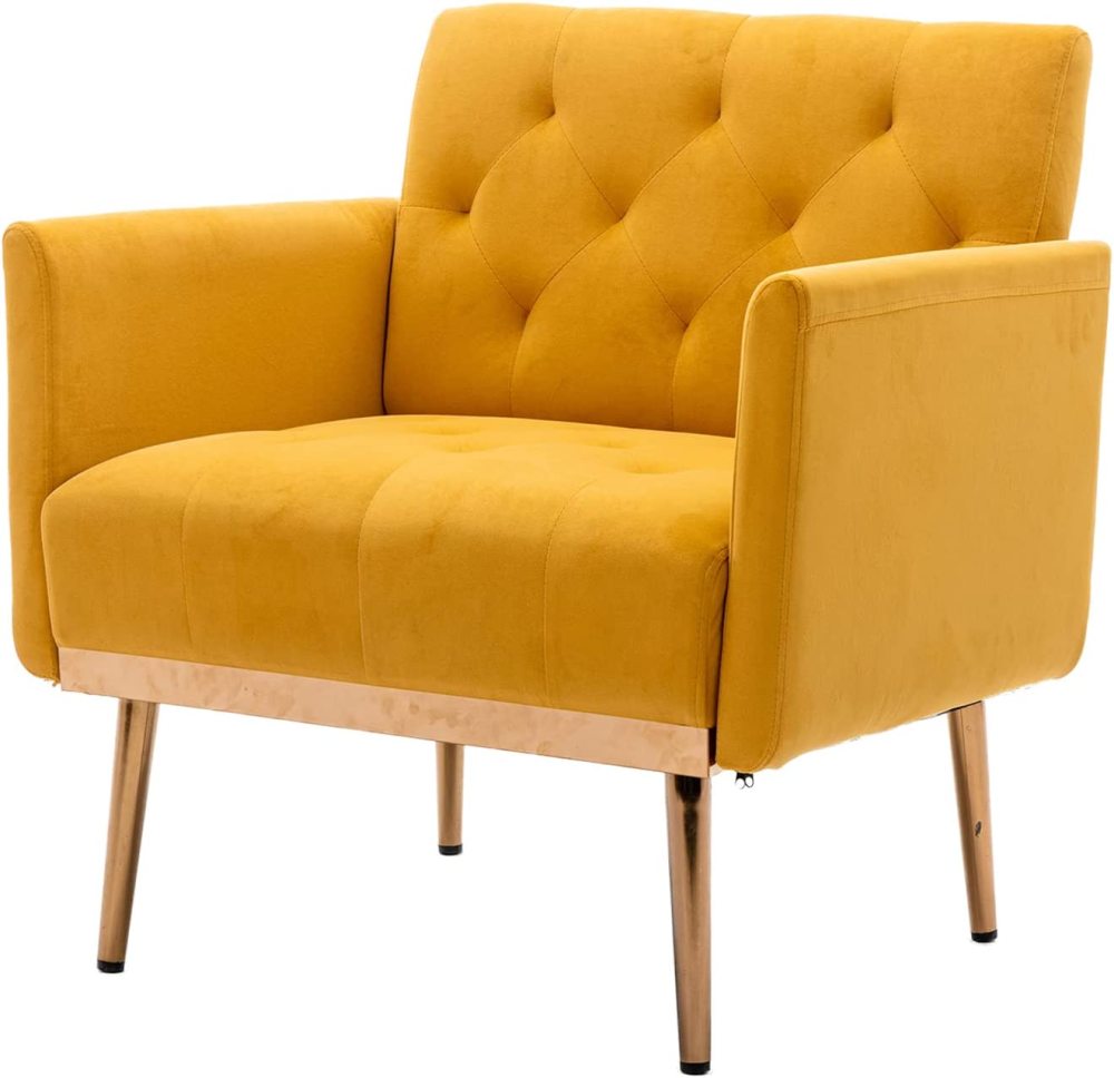 SZLIZCCC Square Velvet Accent Chair, Golden Metal Leg Single Sofa Chair, Living Room Chair, Bedroom Chair, Coffee Chair, Reception Chair