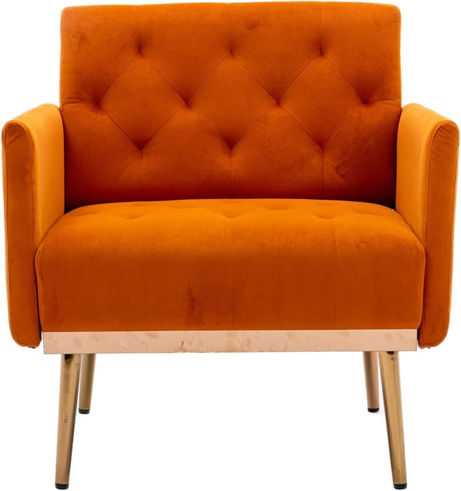SZLIZCCC Square Velvet Accent Chair, Golden Metal Leg Single Sofa Chair, Living Room Chair, Bedroom Chair, Coffee Chair, Reception Chair
