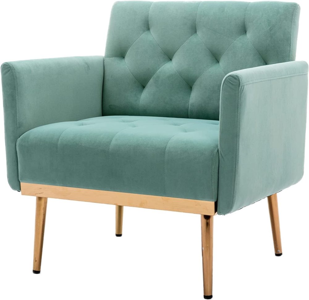 SZLIZCCC Square Velvet Accent Chair, Golden Metal Leg Single Sofa Chair, Living Room Chair, Bedroom Chair, Coffee Chair, Reception Chair