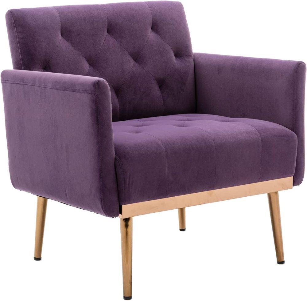 SZLIZCCC Square Velvet Accent Chair, Golden Metal Leg Single Sofa Chair, Living Room Chair, Bedroom Chair, Coffee Chair, Reception Chair