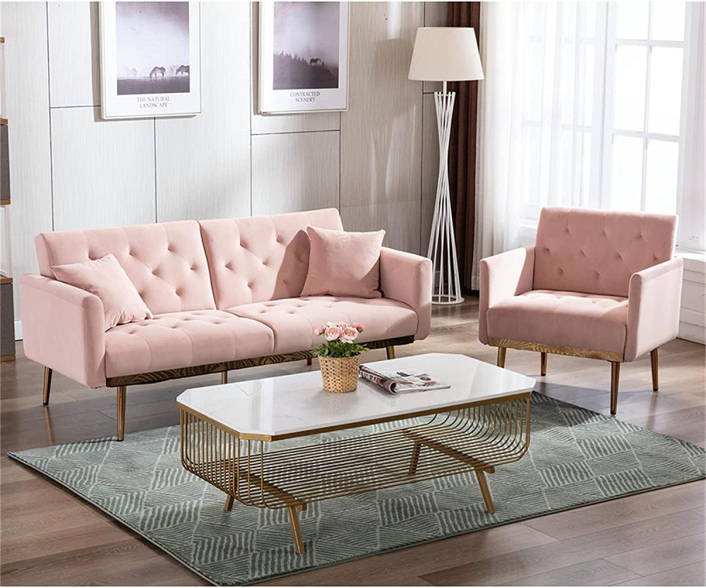 SZLIZCCC Square Velvet Accent Chair, Golden Metal Leg Single Sofa Chair, Living Room Chair, Bedroom Chair, Coffee Chair, Reception Chair