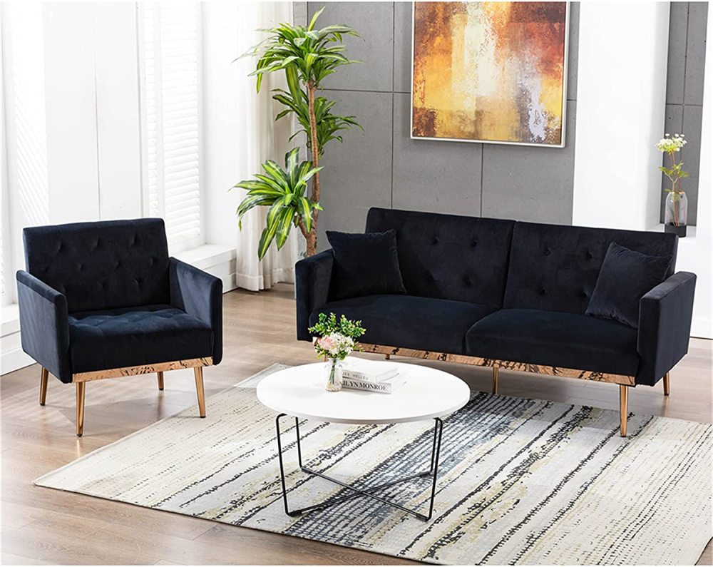 SZLIZCCC Square Velvet Accent Chair, Golden Metal Leg Single Sofa Chair, Living Room Chair, Bedroom Chair, Coffee Chair, Reception Chair