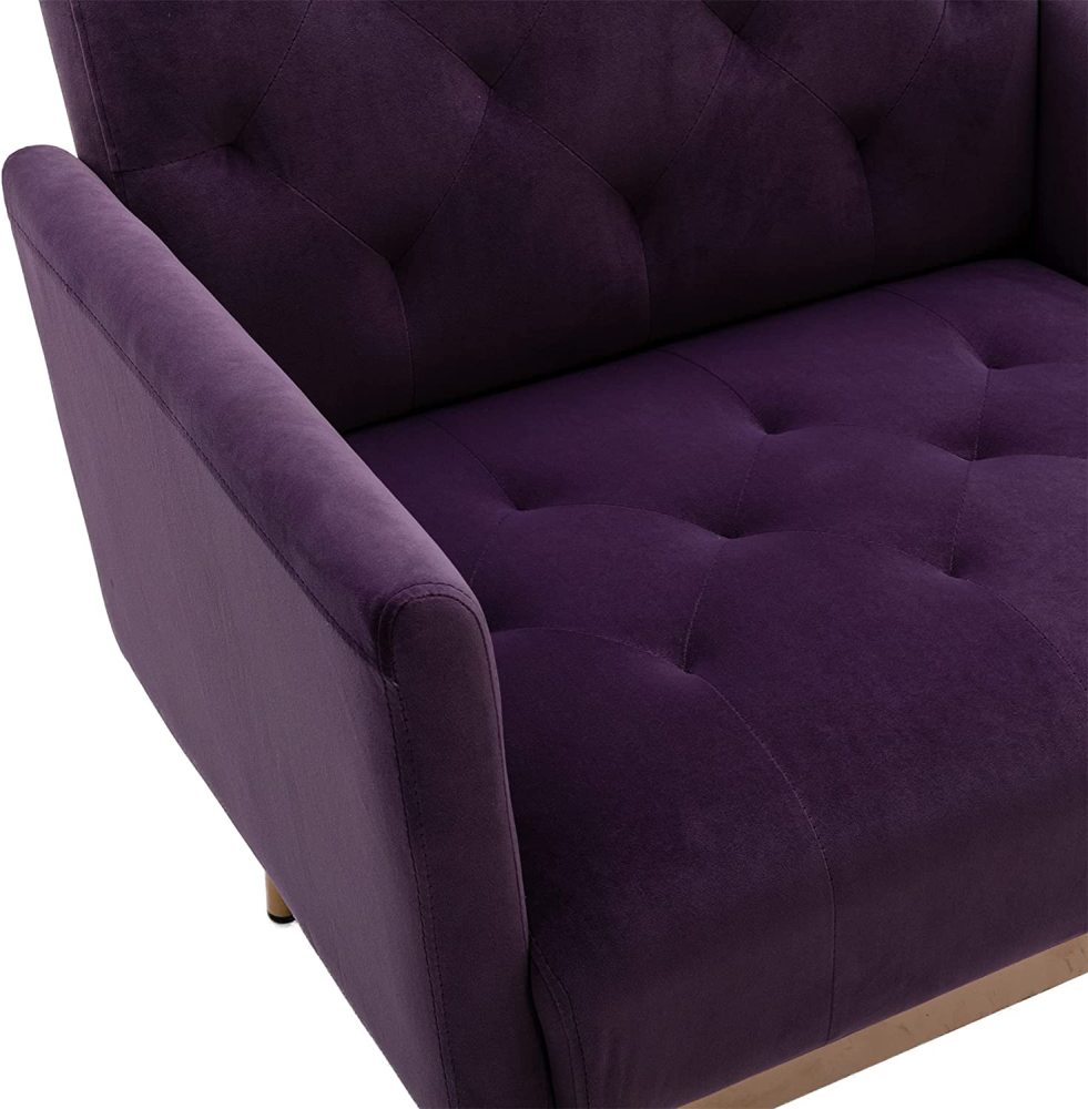 SZLIZCCC Square Velvet Accent Chair, Golden Metal Leg Single Sofa Chair, Living Room Chair, Bedroom Chair, Coffee Chair, Reception Chair