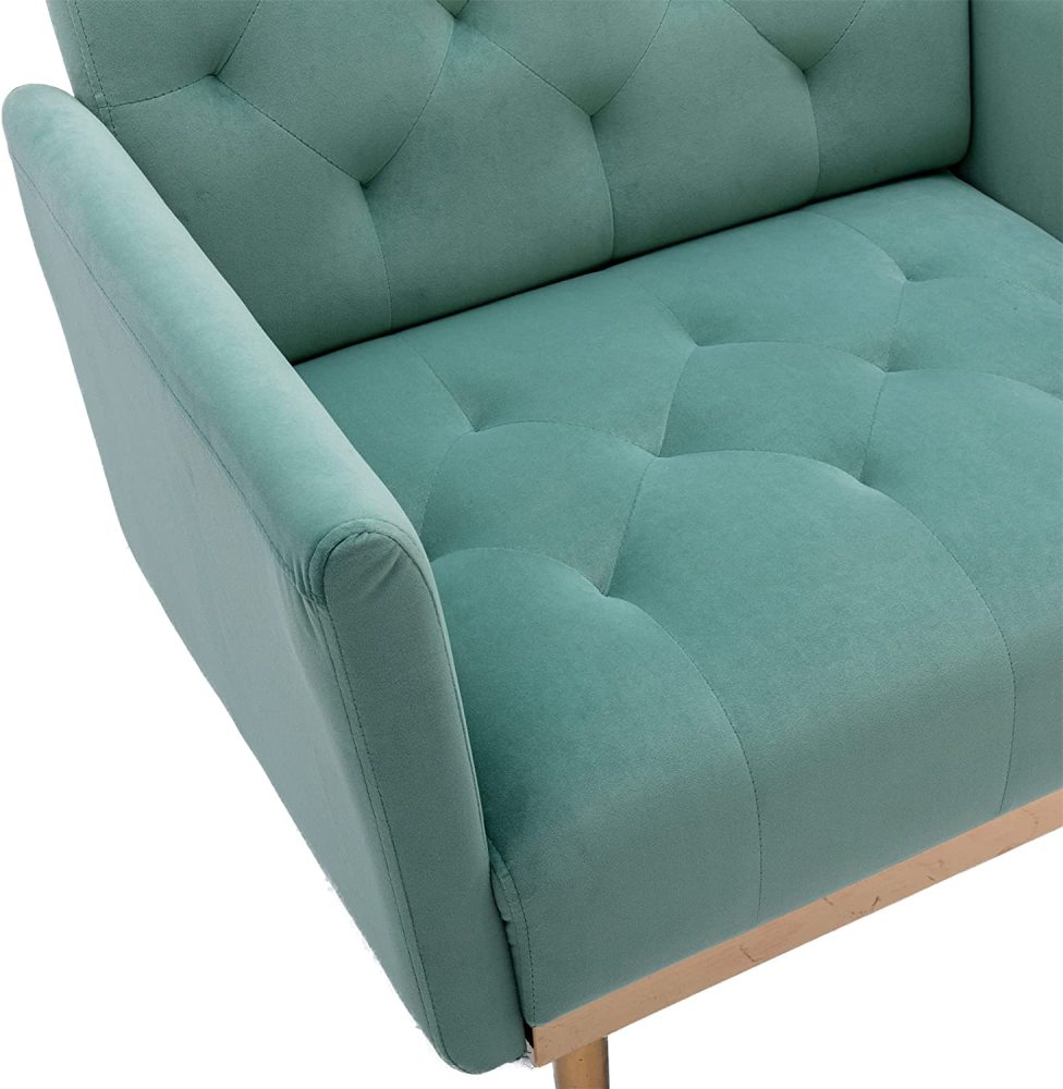 SZLIZCCC Square Velvet Accent Chair, Golden Metal Leg Single Sofa Chair, Living Room Chair, Bedroom Chair, Coffee Chair, Reception Chair