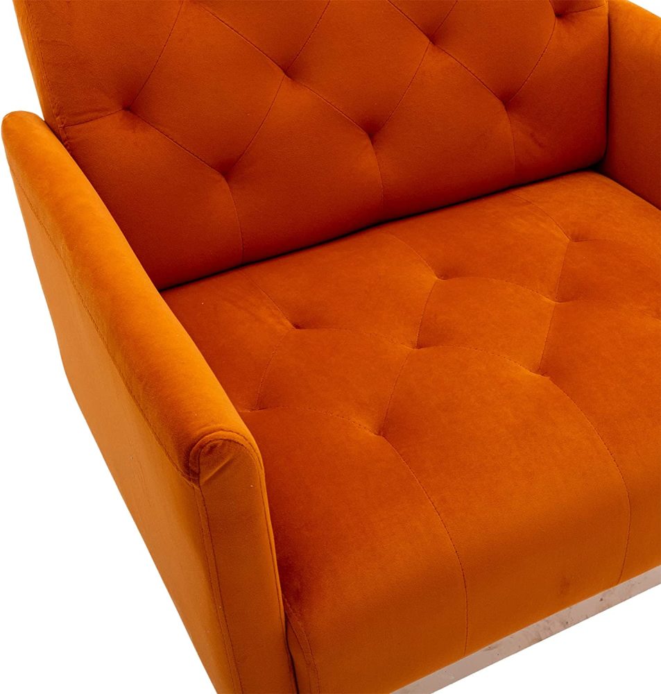 SZLIZCCC Square Velvet Accent Chair, Golden Metal Leg Single Sofa Chair, Living Room Chair, Bedroom Chair, Coffee Chair, Reception Chair