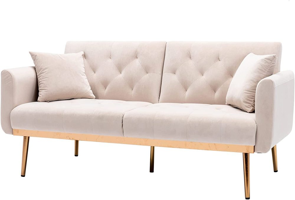 SZLIZCCC 63" Accent Sofa, Mid Century Modern Velvet Fabric Couch， Convertible Futon Sofa Bed ，Recliner Couch Accent Sofa Loveseat Sofa with Gold Metal Feet