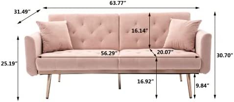 SZLIZCCC 63" Accent Sofa, Mid Century Modern Velvet Fabric Couch， Convertible Futon Sofa Bed ，Recliner Couch Accent Sofa Loveseat Sofa with Gold Metal Feet