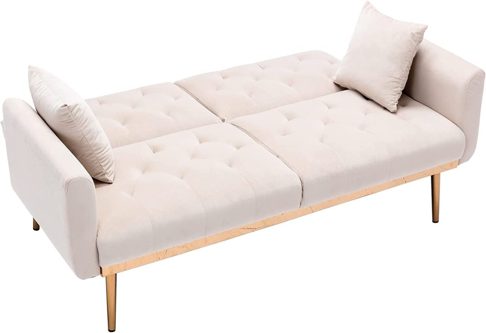SZLIZCCC 63" Accent Sofa, Mid Century Modern Velvet Fabric Couch， Convertible Futon Sofa Bed ，Recliner Couch Accent Sofa Loveseat Sofa with Gold Metal Feet