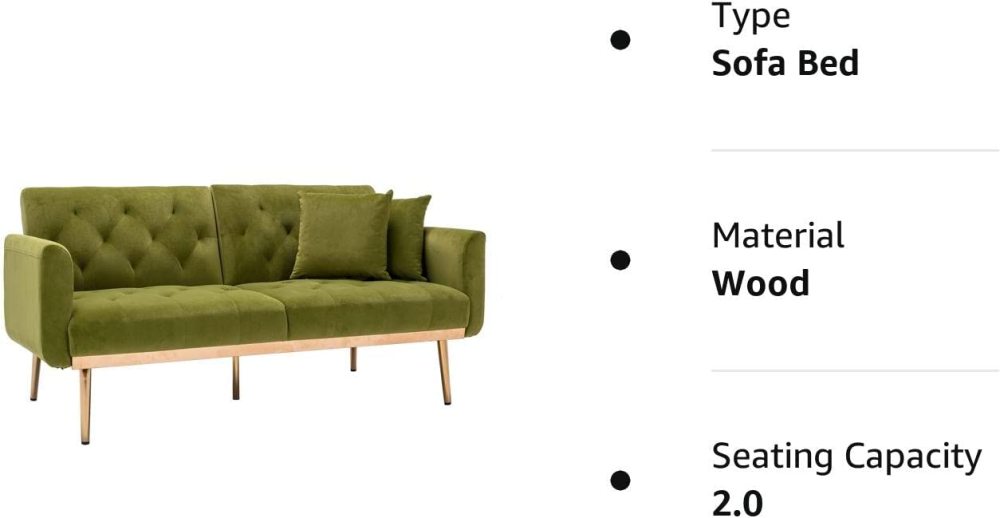 SZLIZCCC 63" Accent Sofa, Mid Century Modern Velvet Fabric Couch， Convertible Futon Sofa Bed ，Recliner Couch Accent Sofa Loveseat Sofa with Gold Metal Feet