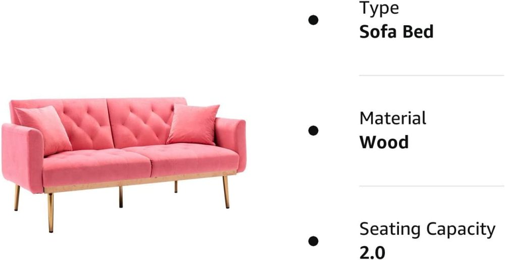 SZLIZCCC 63" Accent Sofa, Mid Century Modern Velvet Fabric Couch， Convertible Futon Sofa Bed ，Recliner Couch Accent Sofa Loveseat Sofa with Gold Metal Feet