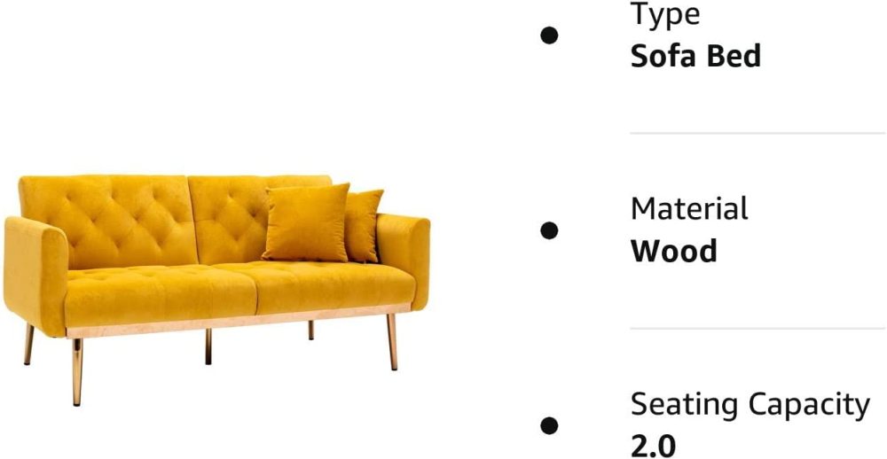 SZLIZCCC 63" Accent Sofa, Mid Century Modern Velvet Fabric Couch， Convertible Futon Sofa Bed ，Recliner Couch Accent Sofa Loveseat Sofa with Gold Metal Feet