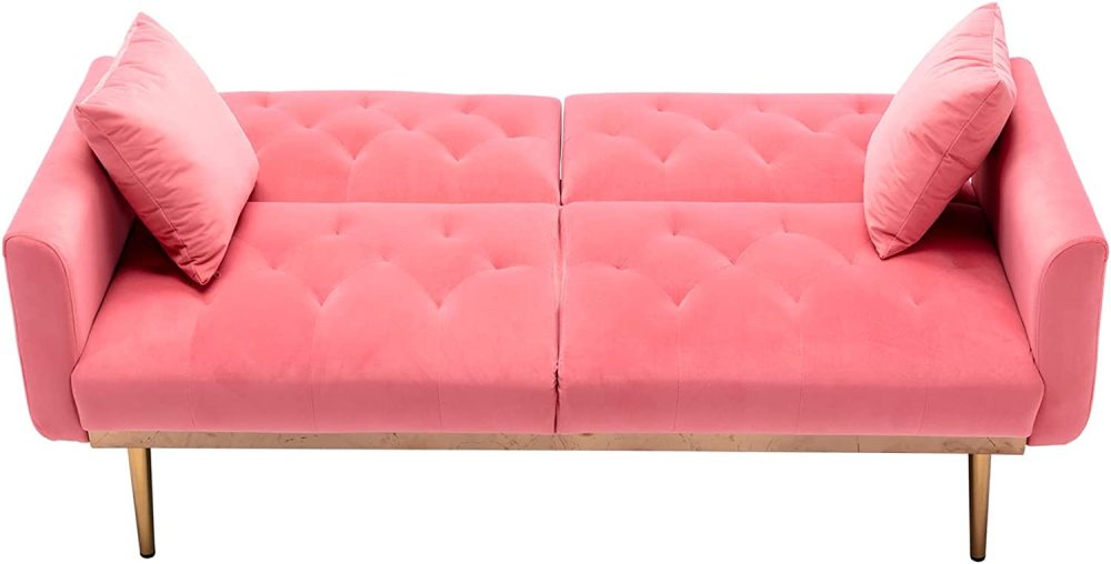 SZLIZCCC 63" Accent Sofa, Mid Century Modern Velvet Fabric Couch， Convertible Futon Sofa Bed ，Recliner Couch Accent Sofa Loveseat Sofa with Gold Metal Feet