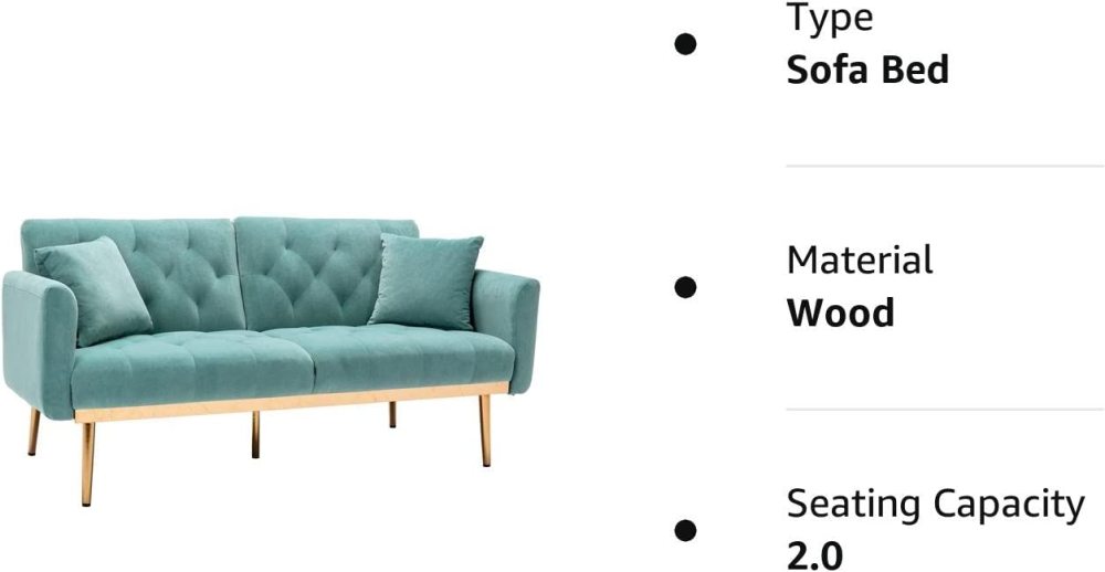 SZLIZCCC 63" Accent Sofa, Mid Century Modern Velvet Fabric Couch， Convertible Futon Sofa Bed ，Recliner Couch Accent Sofa Loveseat Sofa with Gold Metal Feet