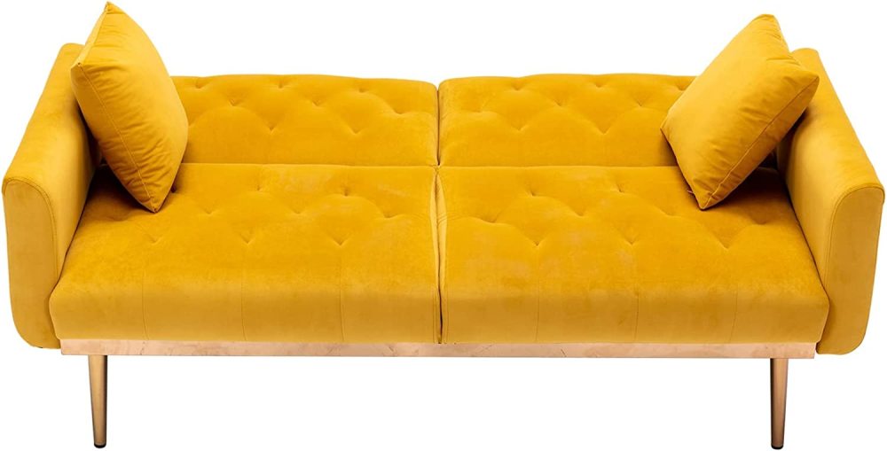SZLIZCCC 63" Accent Sofa, Mid Century Modern Velvet Fabric Couch， Convertible Futon Sofa Bed ，Recliner Couch Accent Sofa Loveseat Sofa with Gold Metal Feet