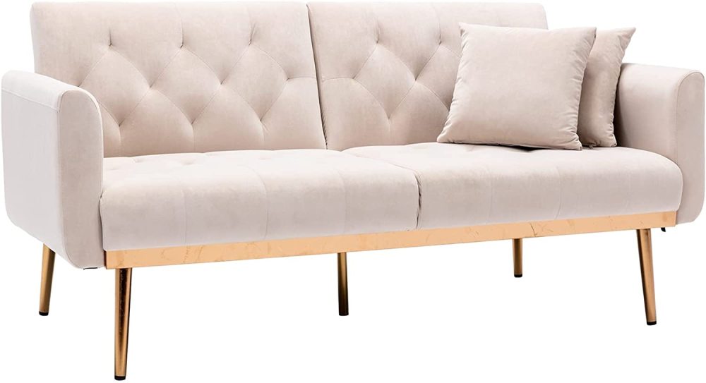 SZLIZCCC 63" Accent Sofa, Mid Century Modern Velvet Fabric Couch， Convertible Futon Sofa Bed ，Recliner Couch Accent Sofa Loveseat Sofa with Gold Metal Feet