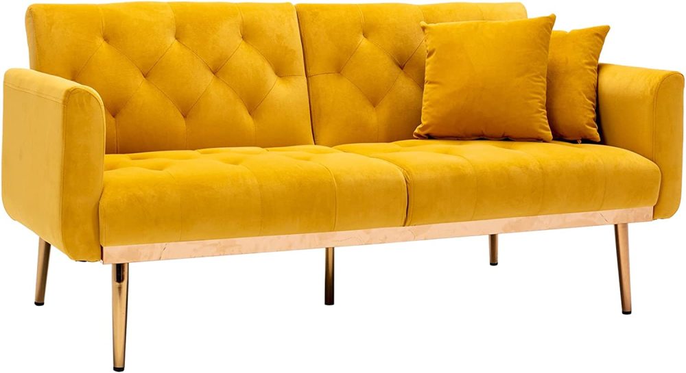 SZLIZCCC 63" Accent Sofa, Mid Century Modern Velvet Fabric Couch， Convertible Futon Sofa Bed ，Recliner Couch Accent Sofa Loveseat Sofa with Gold Metal Feet