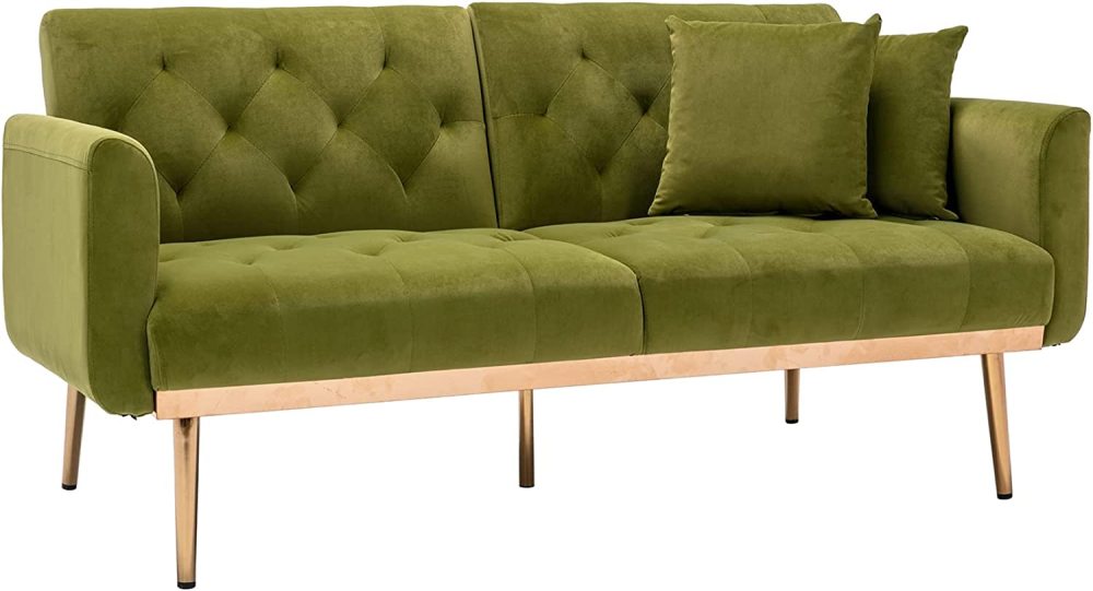 SZLIZCCC 63" Accent Sofa, Mid Century Modern Velvet Fabric Couch， Convertible Futon Sofa Bed ，Recliner Couch Accent Sofa Loveseat Sofa with Gold Metal Feet