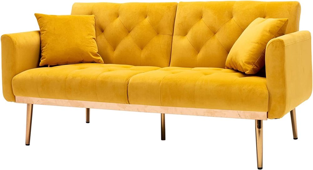 SZLIZCCC 63" Accent Sofa, Mid Century Modern Velvet Fabric Couch， Convertible Futon Sofa Bed ，Recliner Couch Accent Sofa Loveseat Sofa with Gold Metal Feet