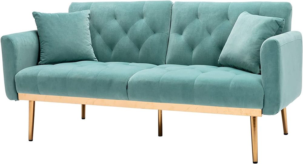 SZLIZCCC 63" Accent Sofa, Mid Century Modern Velvet Fabric Couch， Convertible Futon Sofa Bed ，Recliner Couch Accent Sofa Loveseat Sofa with Gold Metal Feet