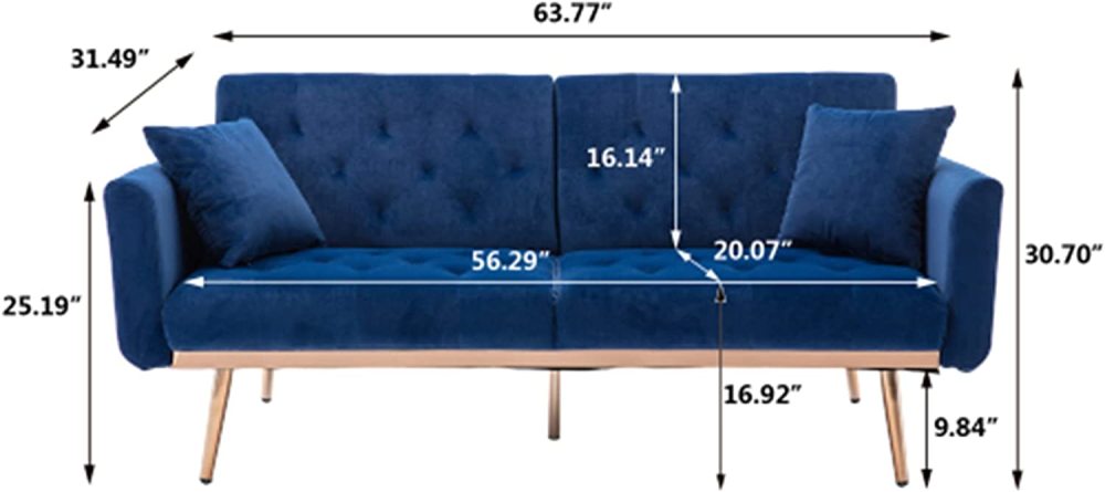 SZLIZCCC 63" Accent Sofa, Mid Century Modern Velvet Fabric Couch， Convertible Futon Sofa Bed ，Recliner Couch Accent Sofa Loveseat Sofa with Gold Metal Feet