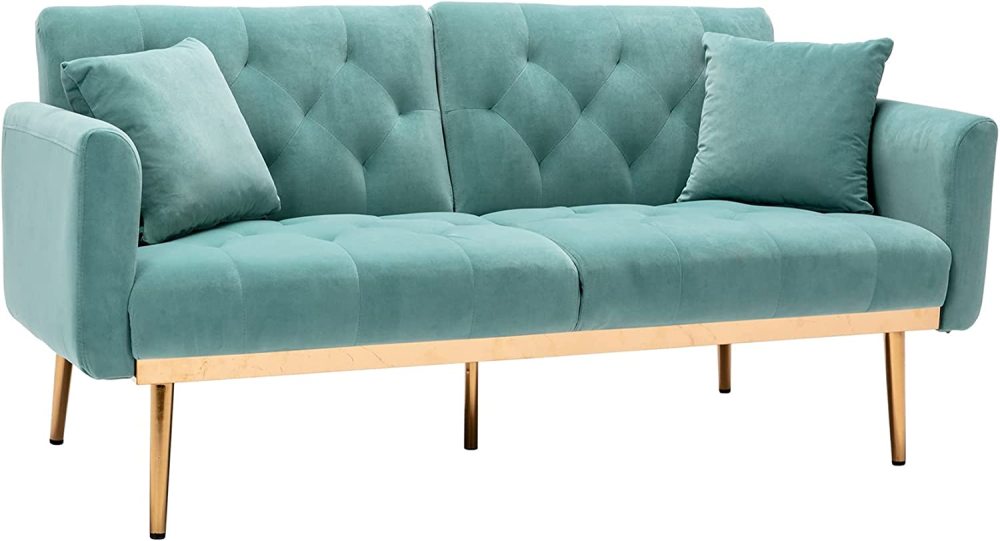 SZLIZCCC 63" Accent Sofa, Mid Century Modern Velvet Fabric Couch， Convertible Futon Sofa Bed ，Recliner Couch Accent Sofa Loveseat Sofa with Gold Metal Feet