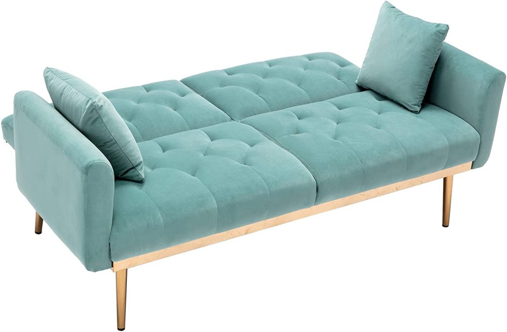 SZLIZCCC 63" Accent Sofa, Mid Century Modern Velvet Fabric Couch， Convertible Futon Sofa Bed ，Recliner Couch Accent Sofa Loveseat Sofa with Gold Metal Feet