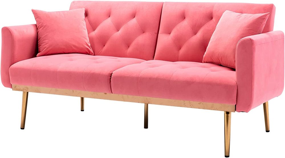 SZLIZCCC 63" Accent Sofa, Mid Century Modern Velvet Fabric Couch， Convertible Futon Sofa Bed ，Recliner Couch Accent Sofa Loveseat Sofa with Gold Metal Feet