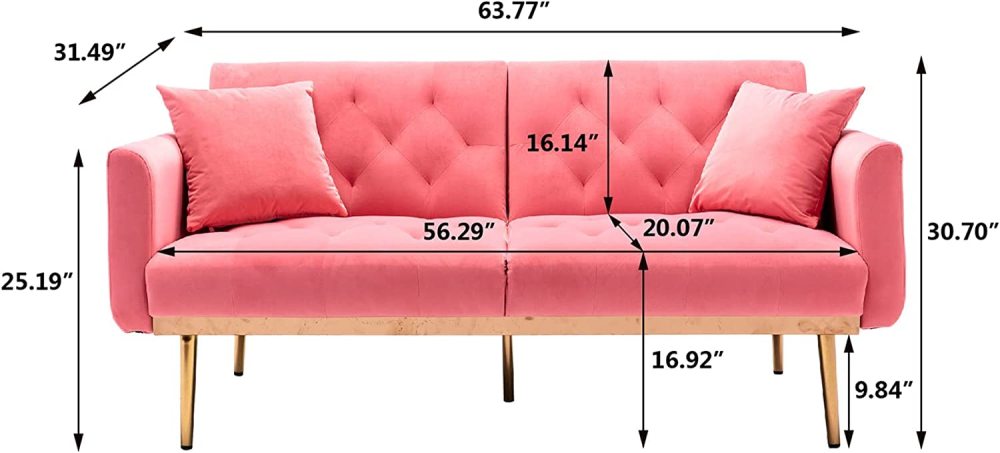 SZLIZCCC 63" Accent Sofa, Mid Century Modern Velvet Fabric Couch， Convertible Futon Sofa Bed ，Recliner Couch Accent Sofa Loveseat Sofa with Gold Metal Feet