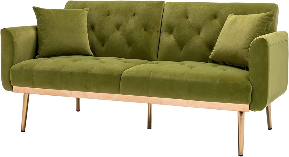 SZLIZCCC 63" Accent Sofa, Mid Century Modern Velvet Fabric Couch， Convertible Futon Sofa Bed ，Recliner Couch Accent Sofa Loveseat Sofa with Gold Metal Feet