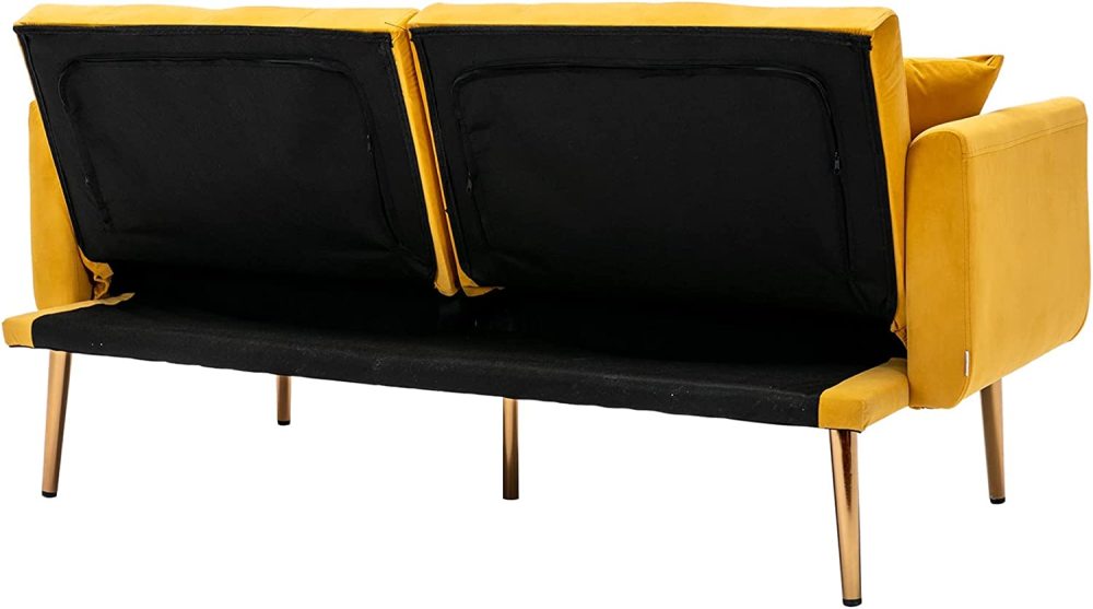 SZLIZCCC 63" Accent Sofa, Mid Century Modern Velvet Fabric Couch， Convertible Futon Sofa Bed ，Recliner Couch Accent Sofa Loveseat Sofa with Gold Metal Feet