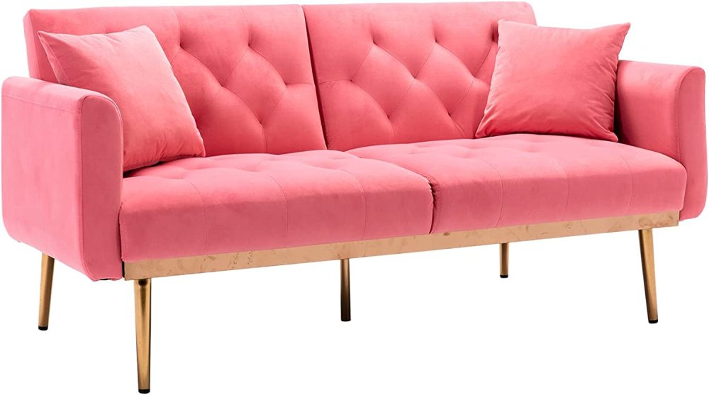 SZLIZCCC 63" Accent Sofa, Mid Century Modern Velvet Fabric Couch， Convertible Futon Sofa Bed ，Recliner Couch Accent Sofa Loveseat Sofa with Gold Metal Feet