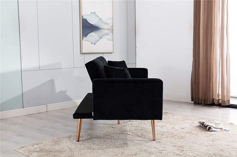 SZLIZCCC 63" Accent Sofa, Mid Century Modern Velvet Fabric Couch， Convertible Futon Sofa Bed ，Recliner Couch Accent Sofa Loveseat Sofa with Gold Metal Feet