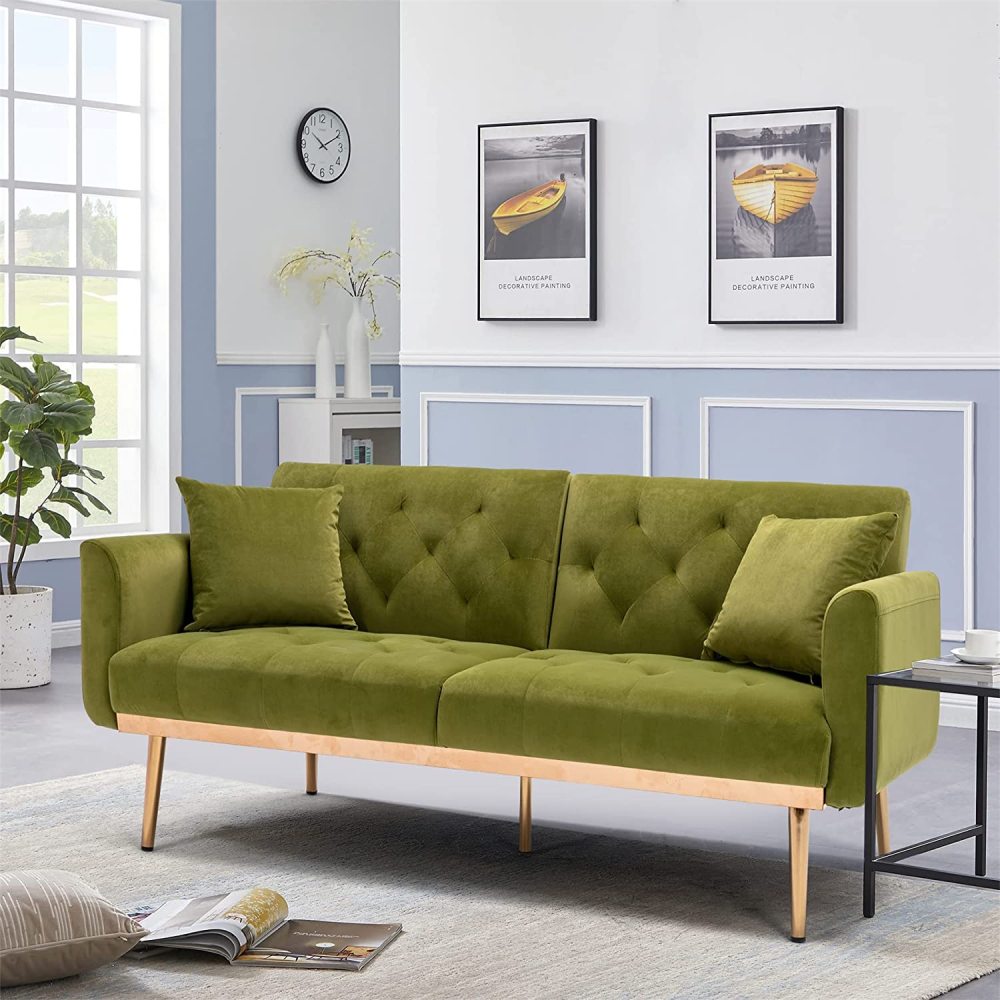 SZLIZCCC 63" Accent Sofa, Mid Century Modern Velvet Fabric Couch， Convertible Futon Sofa Bed ，Recliner Couch Accent Sofa Loveseat Sofa with Gold Metal Feet