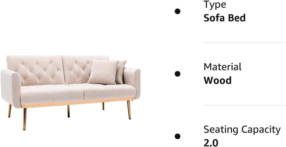 SZLIZCCC 63" Accent Sofa, Mid Century Modern Velvet Fabric Couch， Convertible Futon Sofa Bed ，Recliner Couch Accent Sofa Loveseat Sofa with Gold Metal Feet