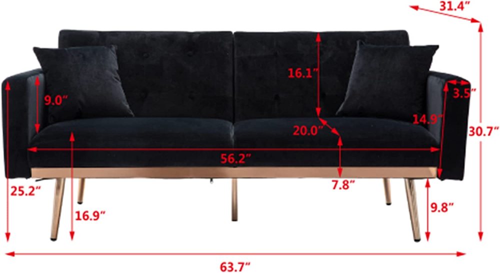 SZLIZCCC 63" Accent Sofa, Mid Century Modern Velvet Fabric Couch， Convertible Futon Sofa Bed ，Recliner Couch Accent Sofa Loveseat Sofa with Gold Metal Feet