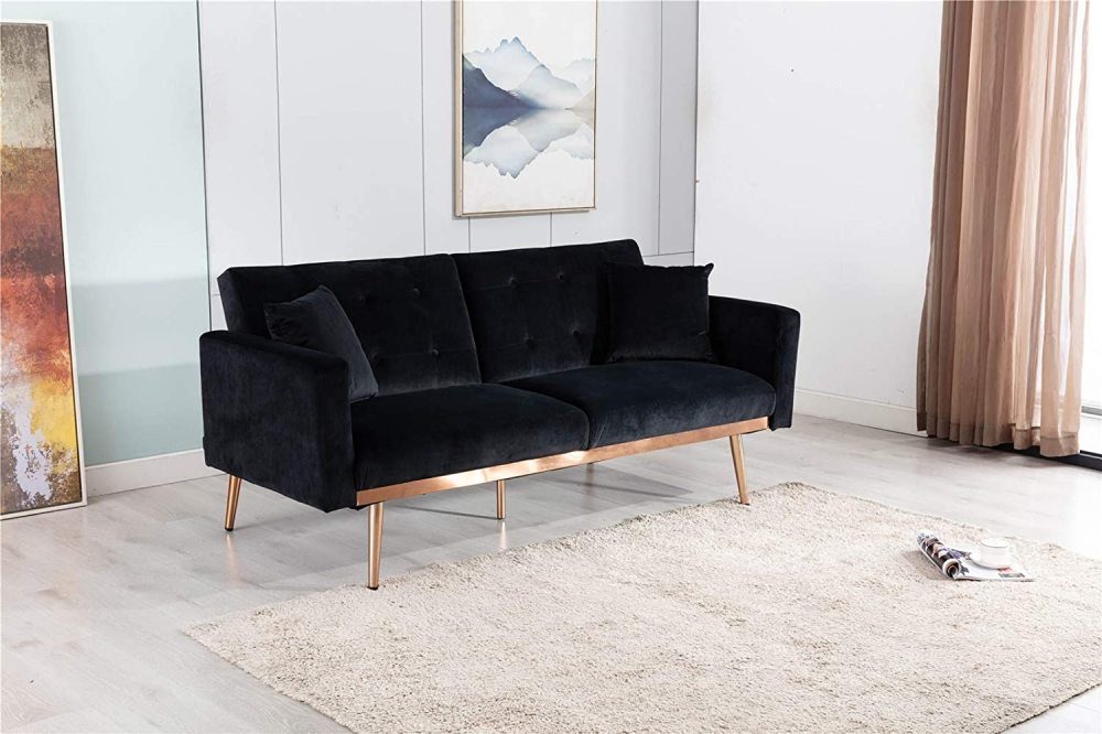 SZLIZCCC 63" Accent Sofa, Mid Century Modern Velvet Fabric Couch， Convertible Futon Sofa Bed ，Recliner Couch Accent Sofa Loveseat Sofa with Gold Metal Feet